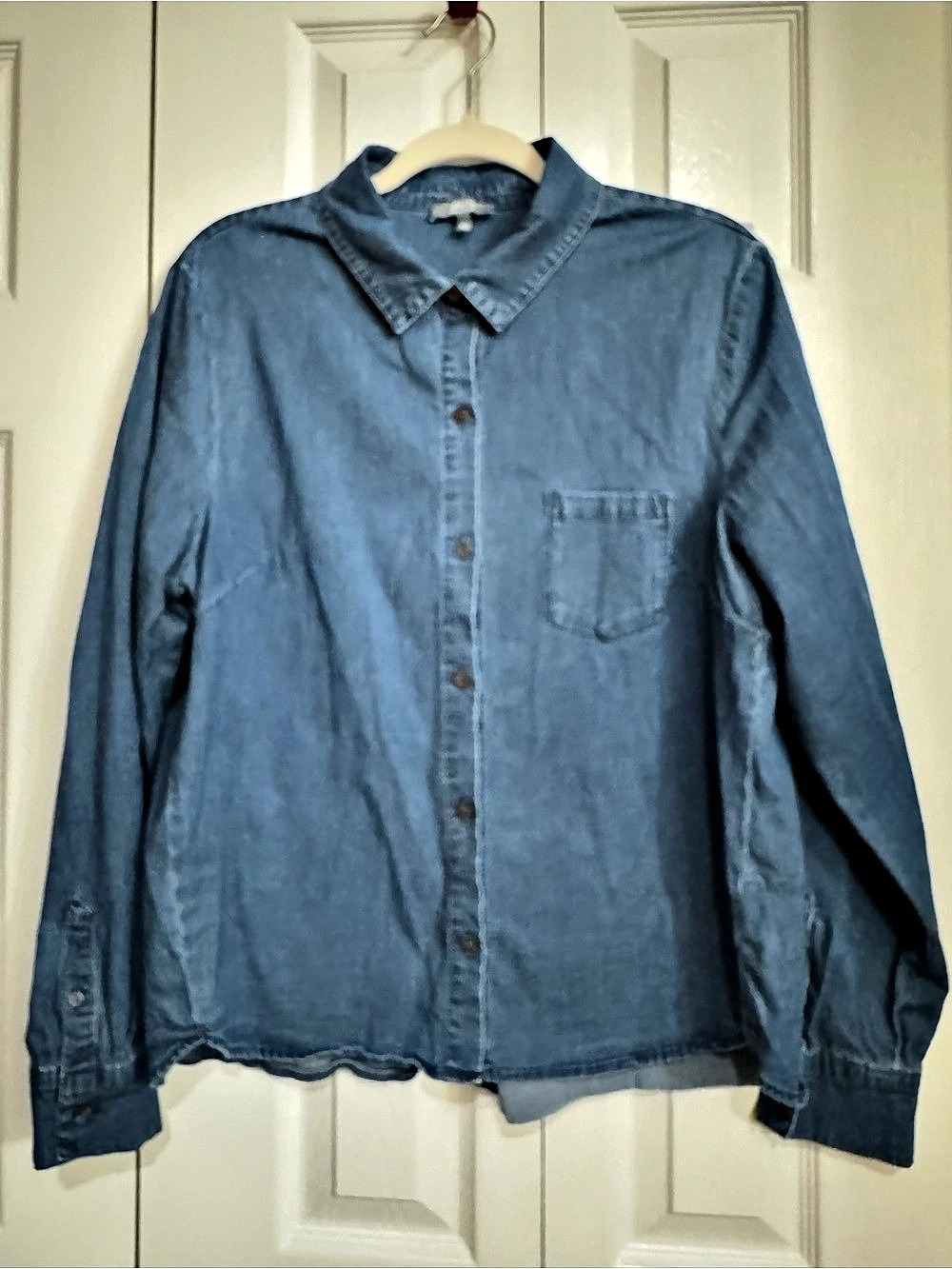 Habitat Cotton Blend Denim Shirt Denim Button Down size large #168